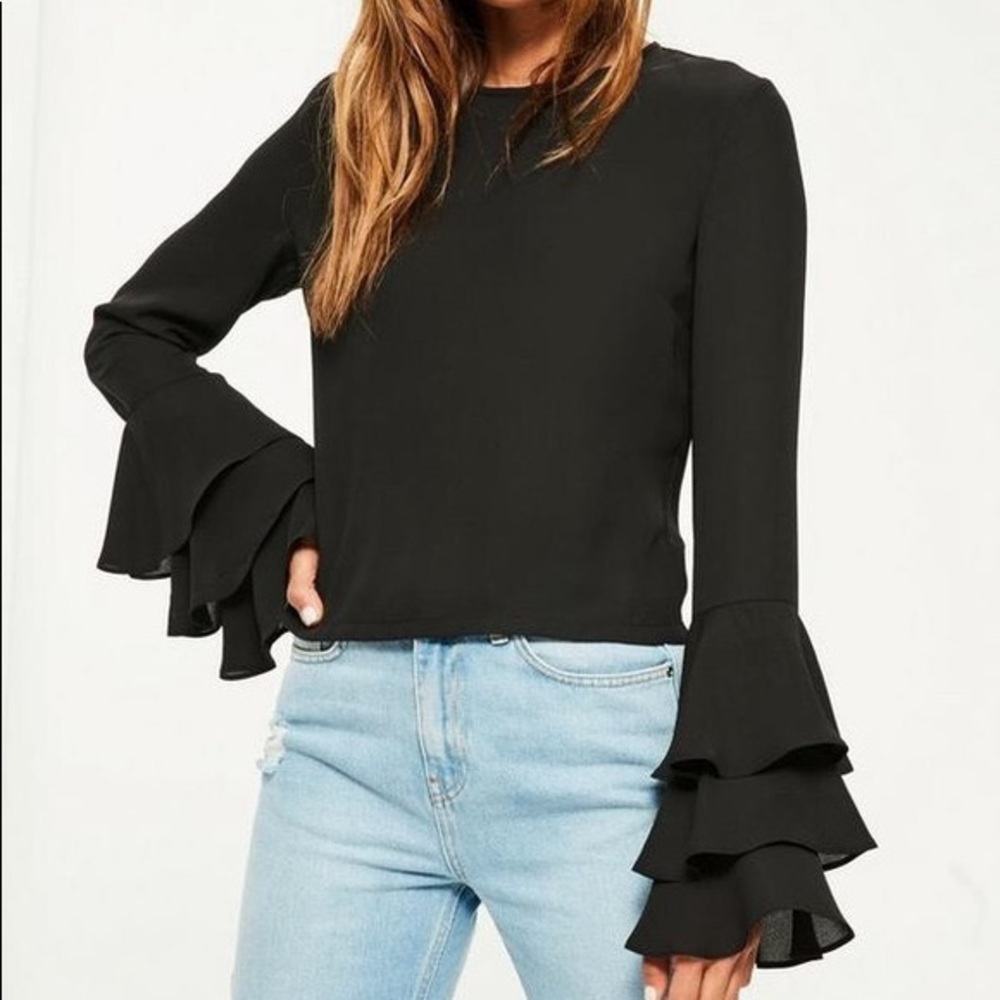 Missguided Ruffle Frill Sleeve Chiffon Blouse